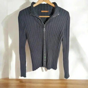Cable knit sweater Unique Rhinestone Zipper sz L Black
